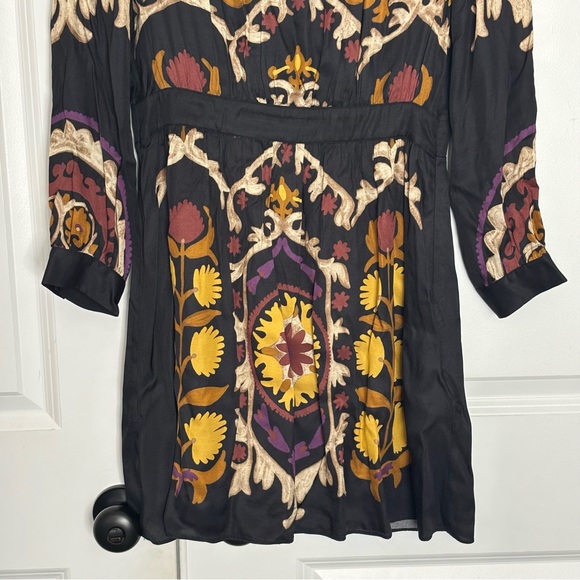 ba&sh Fedora Black Tan Purple Split V-neck Long Sleeve Lady Dress S - Picture 6 of 16